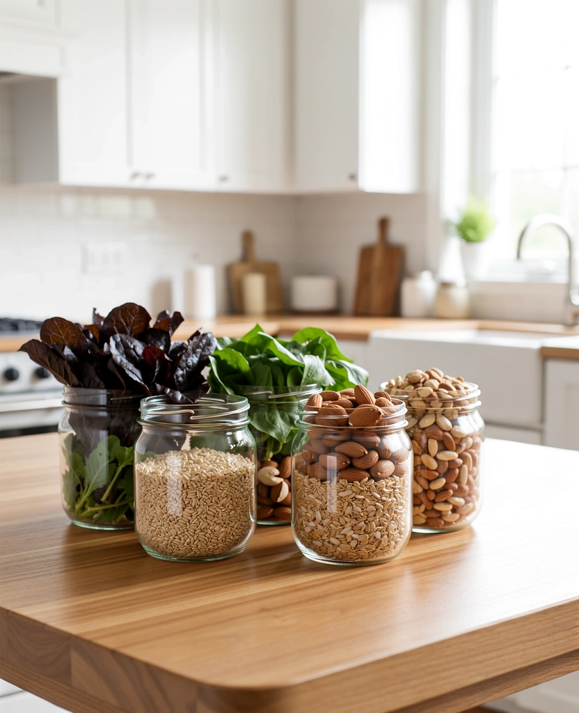 Frische Lebensmittel auf einem Küchentisch